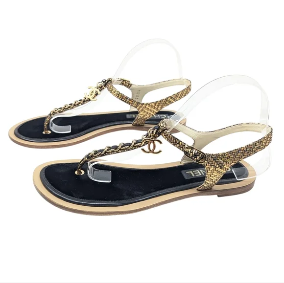 Chanel 2018 Interlocking CC T-Strap Fantasy Chain Thong Sandals Size EU 40 - Picture 4 of 15